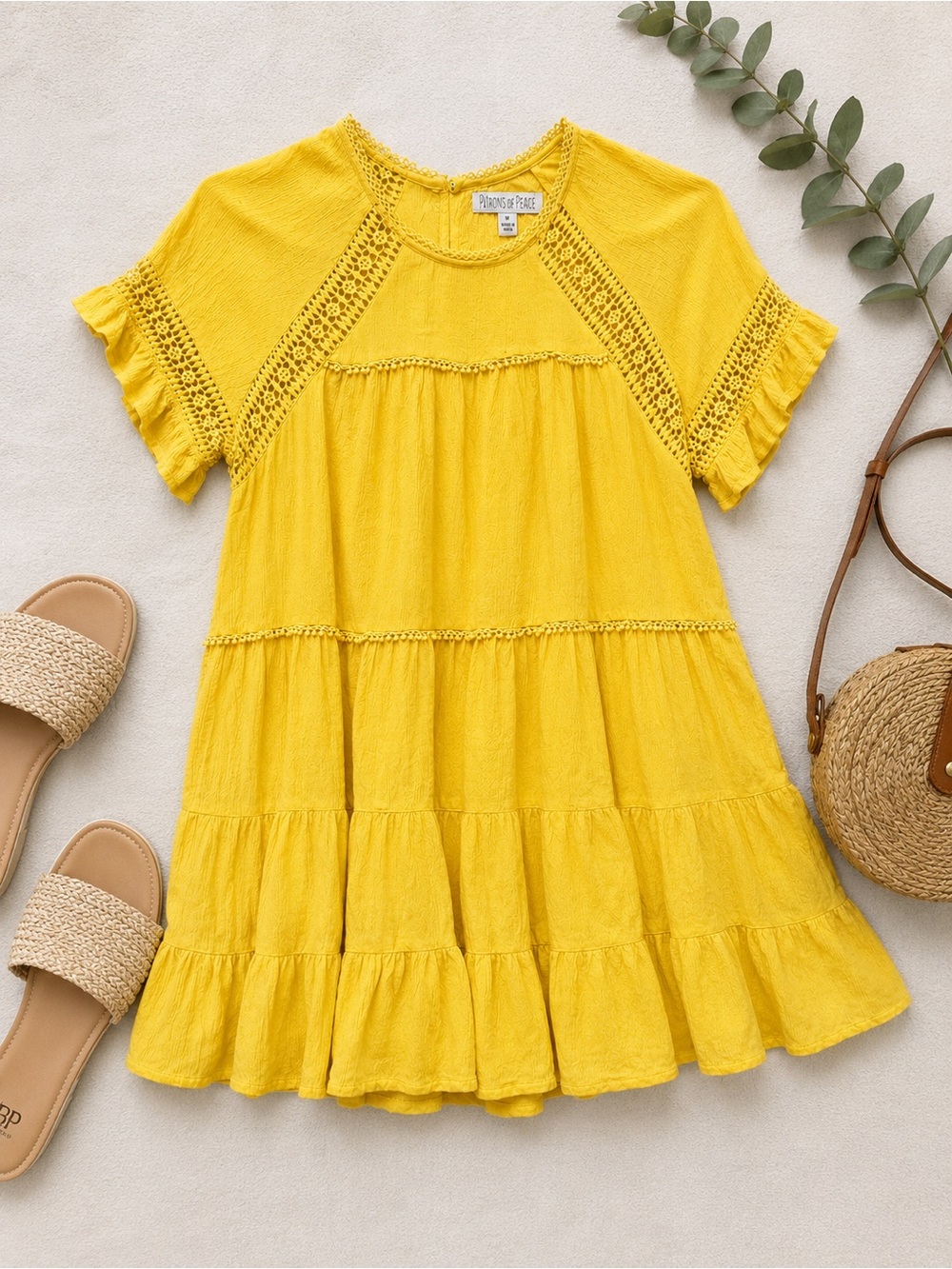 Patrons of Peace Sunflower Yellow Crochet Tiered Kids Dress